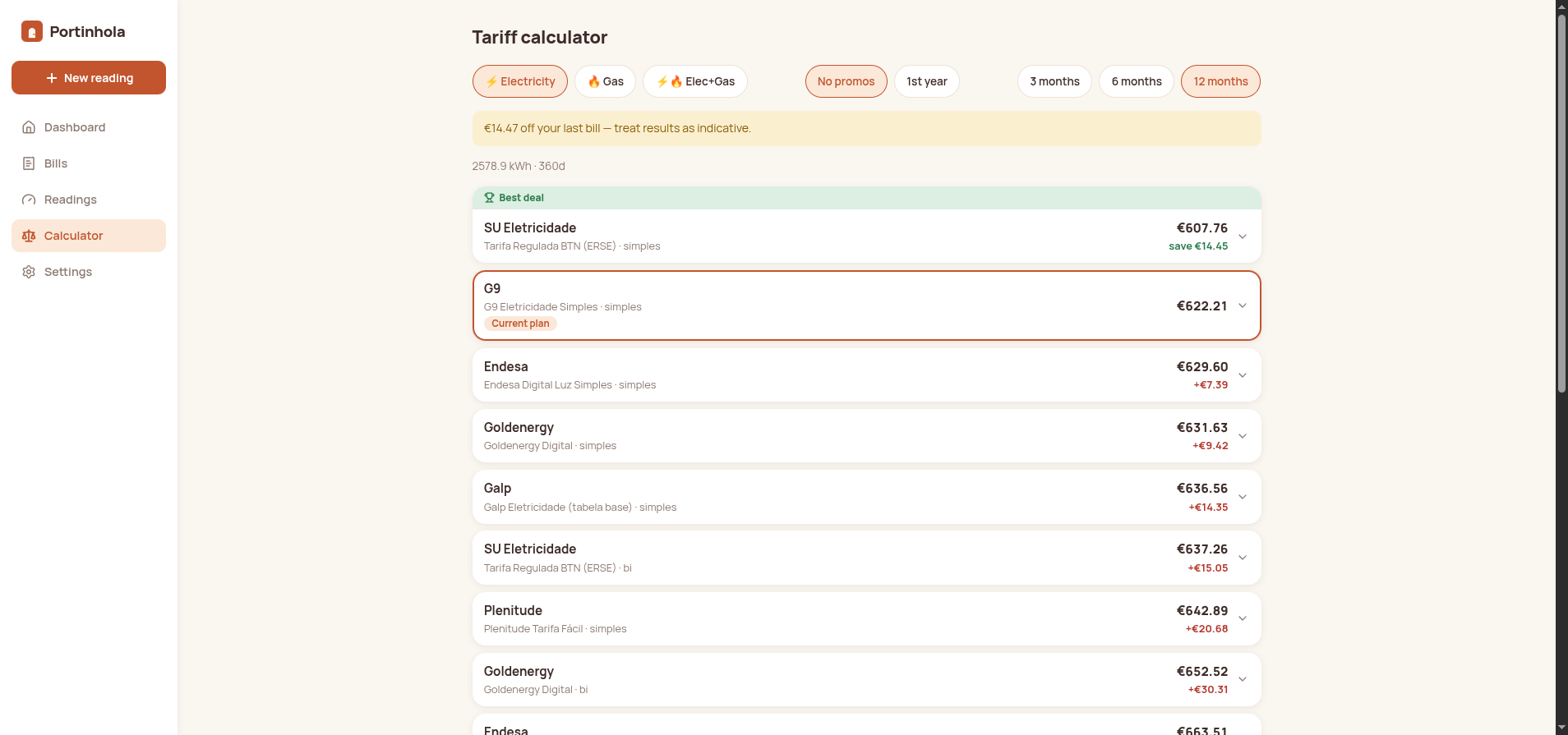 The switch calculator, with the first-year promo toggle