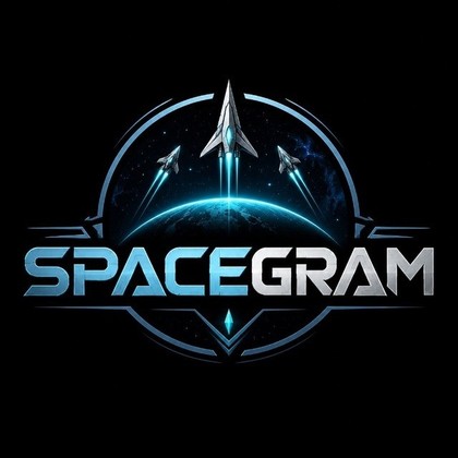 The Spacegram crest: a paper plane over a ringed planet