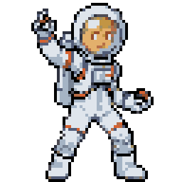 The Spaceboy trainer sprite: a pixel-art figure in a white spacesuit